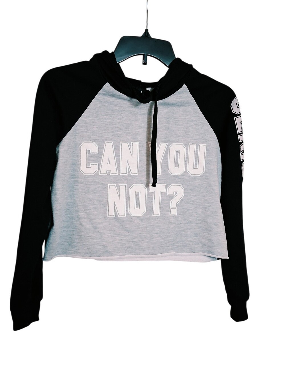 Rue 21 Junior Black Gray Medium Crop Hooded Sweatshirt